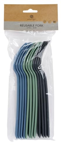 Essentialz Lot de 12 fourchettes réutilisables, idéales pour les pique-niques, bols multicolores