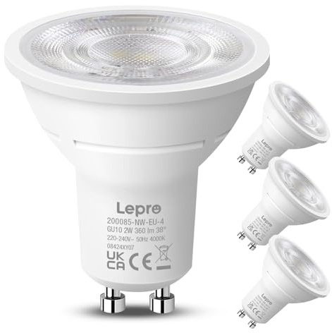 Lepro Energieklasse A GU10 LED Neutralweiß, 2W 360 LM, Nicht Dimmbar | 4000K, Energiesparendes GU 10 LED Leuchtmittel, 38° Abstrahlwinkel für Wohnzimmer, Küche, Schlafzimmer, 4 Stück