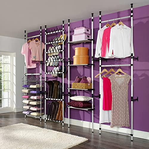 Cabinets & Storage-Cupboards & Wardrobes-Telescopic Wardrobe System with Rods and Shelf Aluminium
