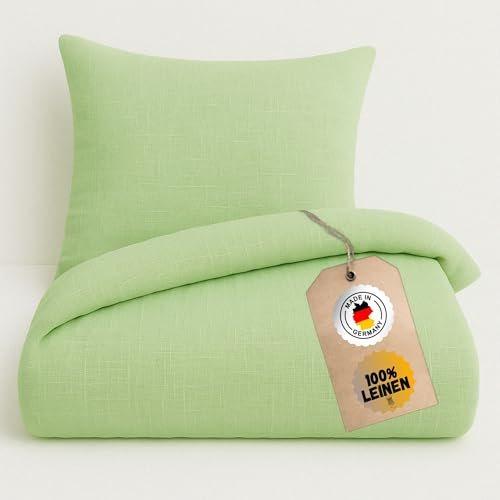 Chambry Premium Bettwäsche 100 % Leinen - handgefertigt in Deutschland – atmungsaktiv temperaturausgleichend bügelfrei – Bettbezug 135x200cm + Kissenbezug 80x80cm - Mint