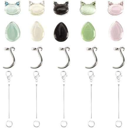 Ideen mit Herz | DIY | Schmuck-Anhänger | Charms | Bastelset | 5 Anhänger mit verschiedenen Perlen (Katzen 2)