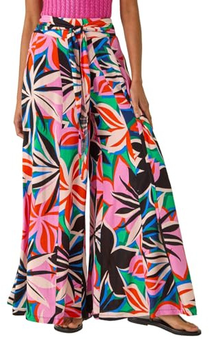 Roman Originals Abstract Print Pocket Palazzo Trouser for Women UK - Ladies Everyday Holiday Spring Summer Comfy Soft Evening Vacation Work Party - Pink - Size 12