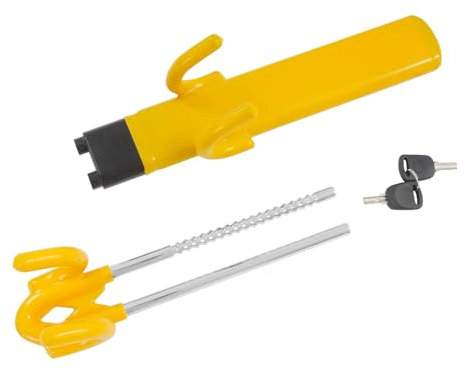 Lenkradkralle,Universelle Lenkradschloss für Auto aus Stahl Einziehbares 47-64cm - für Familienautos, Vans, ATVs,2 Schlüssel (Gelb)