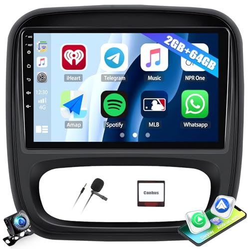 2G+64G Car Radio for Opel Vauxhall Vivaro 2014-2018 / Renault Trafic 2014-2020 X82, 9 Touchscreen Radio Android 13 Car Stereo with CarPlay/Android Auto/Bluetooth/WiFi/GPS/RDS/FM + HD Backup Camera