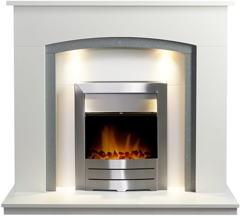 Adam Savanna Fireplace in Pure White & Grey & Colorado Electric Fire in Brushed steel, 48 Inch
