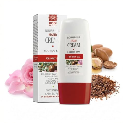 BODI BEAUTY Rooibos Star Handcreme Arganöl, Sheabutter & Q10 80ml | Pflegende Handcreme mit Arganöl, Sheabutter und Q10 zieht schnell ein, ohne zu fetten – für trockene, rissige Hände