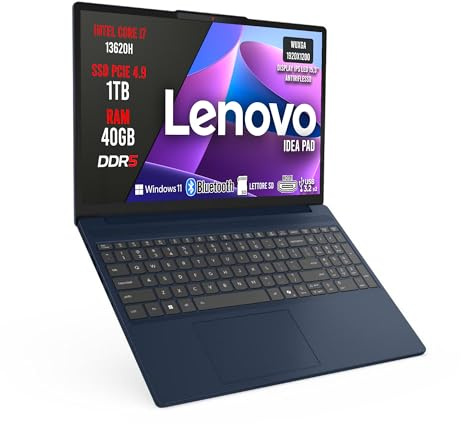 Lenovo Pc Portatile, Notebook i7 13620H, 40GB RAM DDR5, SSD 1TB, Display 15,3 WUXGA IPS, Computer Portatile, Laptop con Win11 Pro, Tastiera Retroilluminata, Ideapad Cosmic Blue EXCLUSIVE EDITION