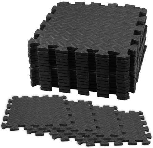 LxsNyvantic Tapis de Sport Puzzle 30×30×1 cm Noir – 18 Dalles en Mousse EVA Antidérapantes & Imperméables, Protection de Sol Fitness, Tatami Gym Musculation Maison Garage Enfant