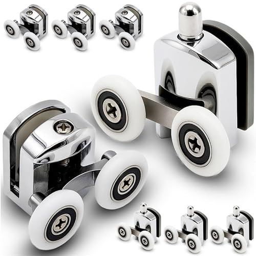 Retoo 8 Stück Duschtürrollen Ø 23mm (4 Oben + 4 Unten) – Chrom- Edelstahl Duschkabinen Rollen – Ersatzrollen für Schiebetüren Badezimmer, Wasser & Korrosionsbeständig Duschtür Rollen Silber Chromoptik