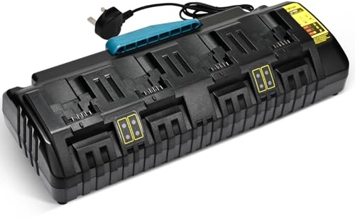 4-Ports Battery Charger Replacement Compatible with Dewalt 12V/18V/20V Lithium Batteries, Fast and Smart Charging Indicator Compatible with DCB Series Lithium Batteries, Overheat/Overcharge Protection