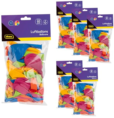 Idena 90556 - Luftballons aus Naturkautschuk, 300 Ballons in 6 Farben, Durchmesser 25 cm, als Deko für Geburtstag, Hochzeit, Karneval
