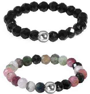 Hernin Naturstein Perlen Ringe Damen Elastisch Naturstein Stretch Ring Kristall Perlen Ring mit Silberperle Anti Stress Ringe Stapelbar Rings für Damen Mädchen