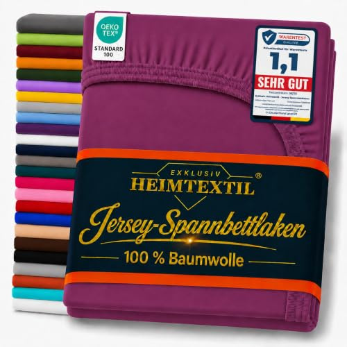 EXKLUSIV HEIMTEXTIL Marke Jersey Spannbettlaken 180-200 x 200 cm 100% Baumwolle Öko - Tex Zertifiziert, Markenqualität, Matratzenhöhe bis 25 cm, Lila