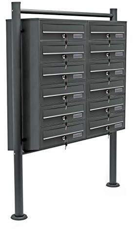 Wiltec 12er Briefkastenanlage Anthrazit 898 x 270 x 1500 mm, Standbriefkasten mit 2x6 Fächern, Schlüssel und Namensschild, Briefkasten Postkasten mit Ständer