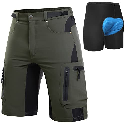 Cycorld MTB Hose Herren Radhose, Schnelltrocknend Mountainbike Hose Fahrradhose mit 4D Sitzpolster, Elastische Outdoor Sport Herren Radlerhose MTB Bike Shorts (Grün mit Unterwäsche, XL)
