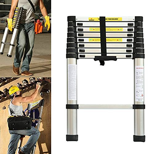 2,6M Teleskopleiter, Alu Leiter Rutschfester, Klappleiter Stehleiter Ausziehbar, Ausziehleiter Mehrzweckleiter, Hochwertigem Aluminium Leiter, 150 kg Belastbarkeit