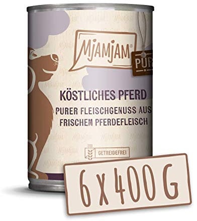 MjAMjAM - Premium Nassfutter für Hunde - purer Fleischgenuss - köstliches Pferd pur, 6er Pack (6 x 400 g), getreidefrei mit extra viel Fleisch