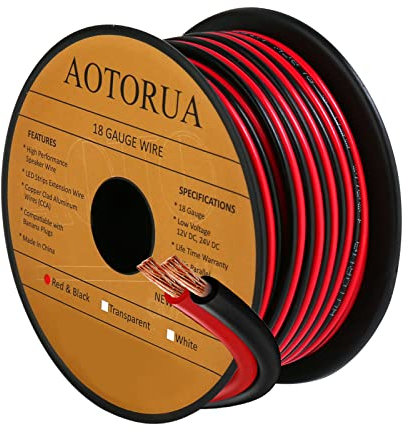 AOTORUA 50FT 18/2 Gauge Red Black Cable Hookup Electrical Wire, 18AWG 2 Conductor 2 Color Flexible Parallel Zip Wire LED Strips Extension Cord 12V/24V DC Cable for LED Ribbon Lamp Tape Lighting