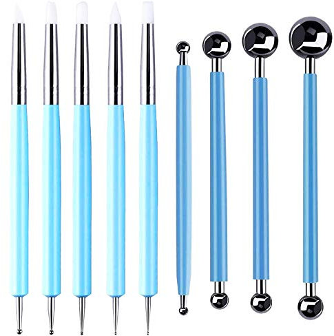Ton Werkzeug, VieVogue Keramik Tool Double-End Modellier-Werkzeug Set 4pcs Ball Stylus Dotting Tools 5pcs Fimo Knete Modellierwerkzeug Silikon für Skulptur Schnitzen Kunstbedarf