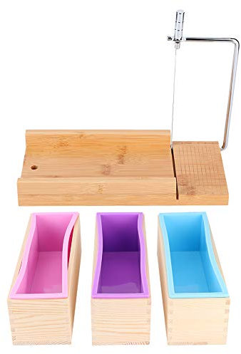 Molde para hacer jabón, cortador de jabón, molde para pudín de chocolate, 1200 ml, juego de caja de madera de silicona DIY con báscula, herramientas manuales de cocina