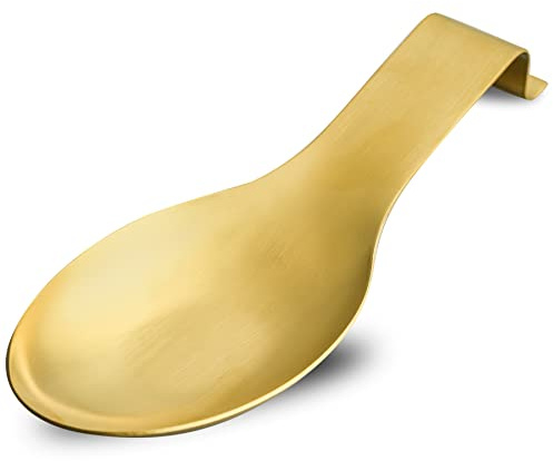 Stainless Steel Spoon Rest,Spatula Ladle Holder, Stainless Steel Utensil Spoon Rest Holder, Brushed Finish, Dishwasher Safe 3.8 x 9.4 Inch (Gold Color 1PC)