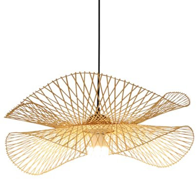 Vintage Bambou Tissé Lampe Suspendue Pays Bambou Tissé Lampe Suspension Tissée À La Main E27 Bambou Naturel Salle À Manger Salon Couloir Éclairage Décoratif Plafonnier,45cm