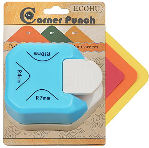 ECOHU Runder Eckstanzer, 3-in-1-3-Wege-Eckstanzer für Papierbastelarbeiten (R4 mm + R7 mm + R10 mm) zum Schneiden verschiedener Ecken, DIY-Projekte, Kartenherstellung und Scrapbooking