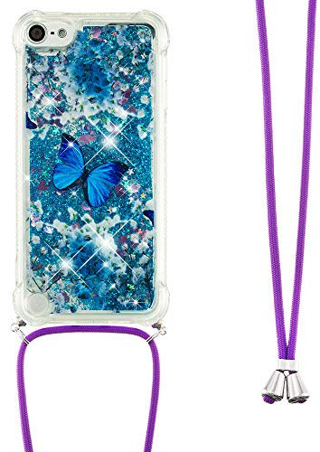 Handykette Handyhülle für iPod Touch 5/6 / 7 Hülle,Glitzer Quicksand kreatives Fließende Flüssigkeit schwimmt Silikon Case mit Umhängeband Handykordel Band Kette für iPod Touch 5,YB GS Die