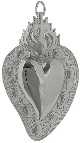 Votivgabe flammendes Herz mit Kreuz 13.5x8 cm, Metall