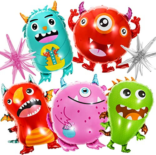 Monster-Party-Luftballons, Monster-Mottoparty-Dekorationen, 2 Folienstern-Ballons und 5-teiliges Aluminium-Monster-Ballon-Set, Monster-Bash-Party-Dekoration, Zubehör für Kindergeburtstag, Halloween,