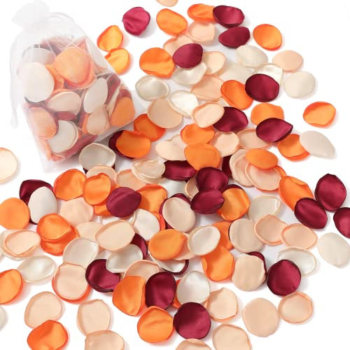 Serwalin Lot de 300 pétales de rose en soie pour mariage, bordeaux, orange, panier de fleurs, décoration de table (4 mélanges de couleurs)