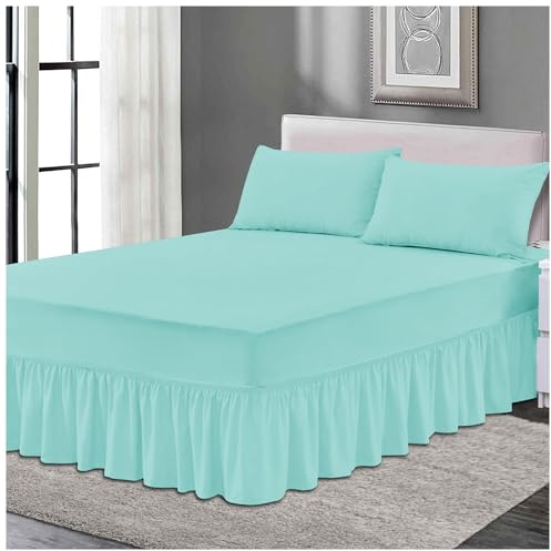 Plain Elastic Bed Valance Sheet, Ruffles Bed Skirt Sheets, Ultra Soft Bedskirts Valance Bedsheets, Aqua