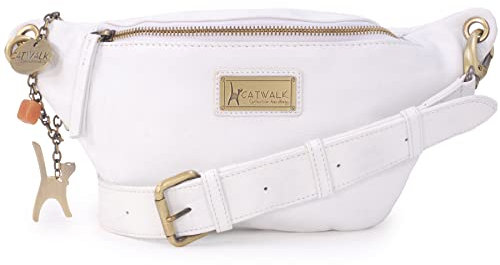 Catwalk Collection Handbags - Damen Leder Mode Hüfttasche - Bauchtasche Mittelgroß - Gürteltasche mit Verstellbarer Gurt - Ariana - Weiß