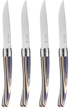 Opinel Table Chic Messer Set aus laminierter Birke in der Farbe Schwarz, enthält 4 Messer, Klingenlänge: 10 cm, 254628, Holz