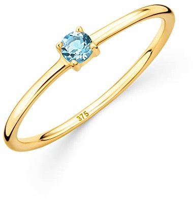 OROVI Damen Goldschmuck, Verlobungsring mit Blautopas, Gold Ring mit Solitaire Edelstein Geburtsstein blau, 9 Karat (375) Gelbgold