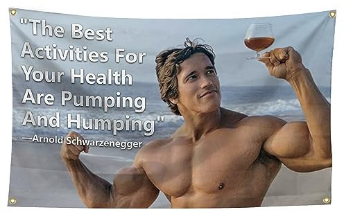 Arnold Schwarzenegger The best activities for your health are Pumping and Humping, 90x150 cm Flagge, lustiges Poster, langlebige Männerhöhle, Veranstaltungen, Übungen ing..