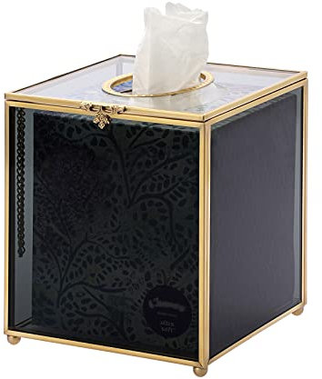 SUMNACON Glass Paper Tissue Box Gold Black Napkin Storage Box, Decorative Square Facial Tissue Box Organizer, Cube Paper Box Holder for Facial Tissue, Napkin