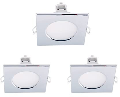 3 Pezzi Faretti Led da Incasso Quadrato, Dimmerabile Con Triac Dimmer, 220V 5W 550 Lumen, 90X90X37mm, Foro 70mm, Impermeabile IP65, Quick Connettore (Natural White 4000K, Argento Cromato)