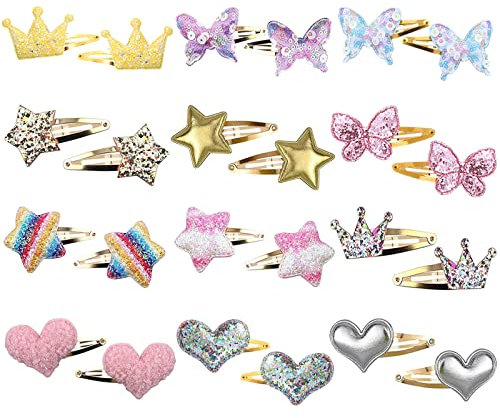 KEYRI 24 Stücke Haarspangen Mädchen, Krone Stern Herz Schmetterling Haarspangen Glitzer Haarklammern Süße Kinder Haarspangen Haarstyling Accessoires für Mädchen Kinder Damen Haarschmuck (24 Stücke)