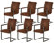 KHG 6er Set Esszimmerstühle mit Armlehnen Bezug aus Mikrofaser Wildleder-Optik braun, Freischwinger bis 110 kg, Küchenstuhl, Schwingstuhl, Polsterstuhl mit Wellenfederung