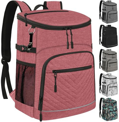 Mochila enfriadora aislada a prueba de fugas, impermeable, bolsa enfriadora de 30 latas, gran capacidad, ligera, para viajes, camping, playa, hielera para hombres y mujeres, color rosa