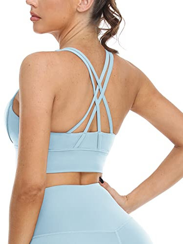 icyzone Damen Sport BH Starker Halt Gepolstert Training Bustier Top Fitness Yoga BH (M, Baby Blue)