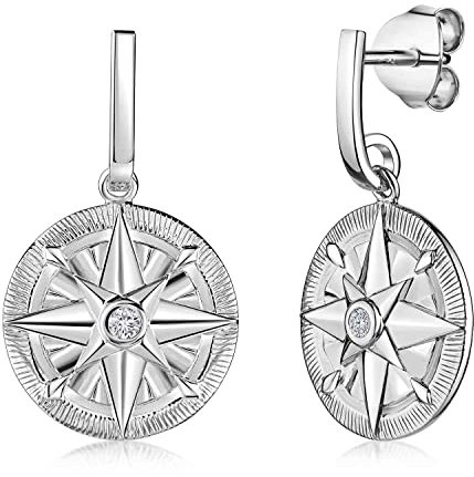 MATERIA by Matthias Wagner Kompass Ohrringe Silber 925 Damen Ohrstecker hängend mit Zirkonia SO-342