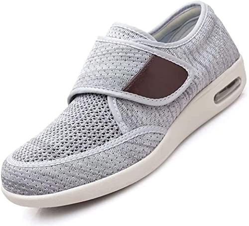 Diabetiker Schuhe Herren Damen Extra Breite Füße mit Klettverschluss, Schuhe für Geschwollene Füße, Ultraleicht Rutschfest Gesundheitsschuhe Senioren Turnschuhe Hausschuhe,Light Gray-39EU/Lable41