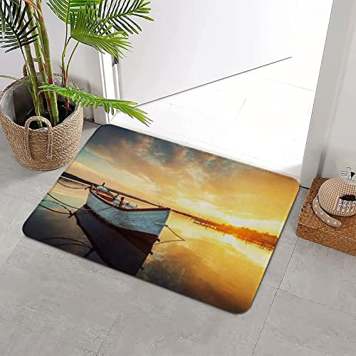 Badteppich rutschfeste,Bootsabenteuer auf Relax Wave Pond Reflektierter See Spiegelung Wasser Ruhiger Sonnenunte,Wasserabsorbierend Badematte maschinenwaschbar Badvorleger für Dusche,Badewanne,40x60cm