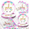Unicorn Birthday Party Decorations Supplies Kit, 32pcs Plates & 16 Napkins, Tablecloth