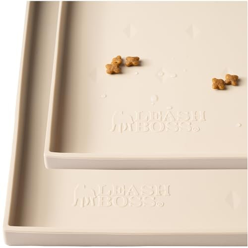 Leashboss Hundefuttermatten für Futter- und Wassernäpfe, Dicke, wasserdichte Silikon-Füttermatte für Böden, extra hohe erhöhte Kanten, Katzen- und Hunde-Tischset für Böden, spülmaschinenfest, 2 Stück