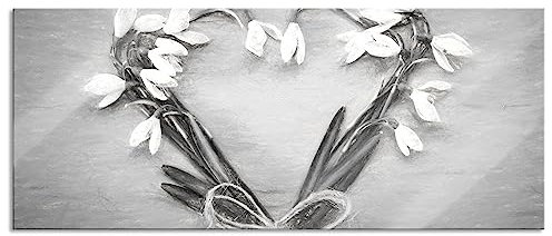 Pixxprint Glasbild Panorama, Wandbild aus Echtglas, Herz aus Blumen Kunst, 100x40 cm, inkl. Aufhängung und Abstandshalter