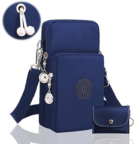 Sacoche Femme Bandoulière 2 Pcs Avec Prise Casque, Pochette Portable, Sac Téléphone Portable, Bandoulière Réglable et Étui à Cartes - Bleu