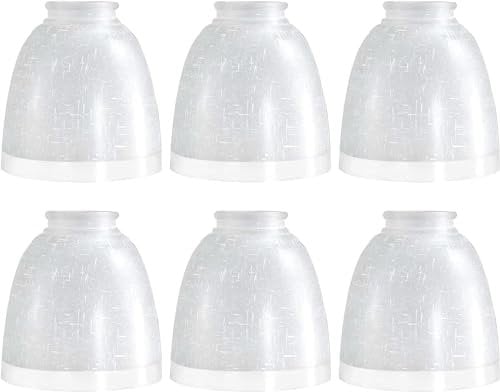 6-Pack Glass Shade Replacements, Ceiling Fan Light Covers White Linen Frosted Glass Globes Lampshades for Chandelier, 4.92High, 4.72Diameter, 1.65 Fitter, Bell Shaped Lamp Shades